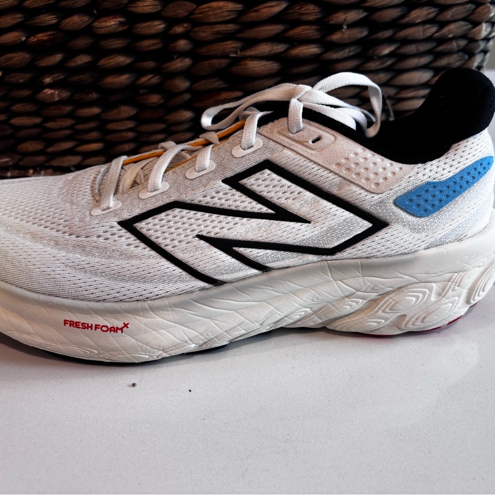 New Balance White and Blue Sneakers